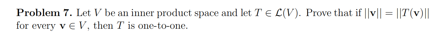 Solved Problem 7. Let V be an inner product space and let | Chegg.com