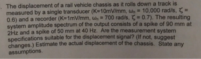 Solved The displacement of a rail vehicle chassis as it | Chegg.com