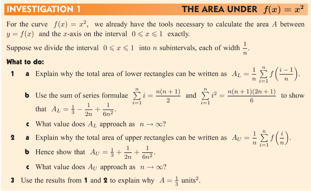 Solved INVESTIGATION 1 THE AREA UNDER f(x)=x2 For the curve | Chegg.com