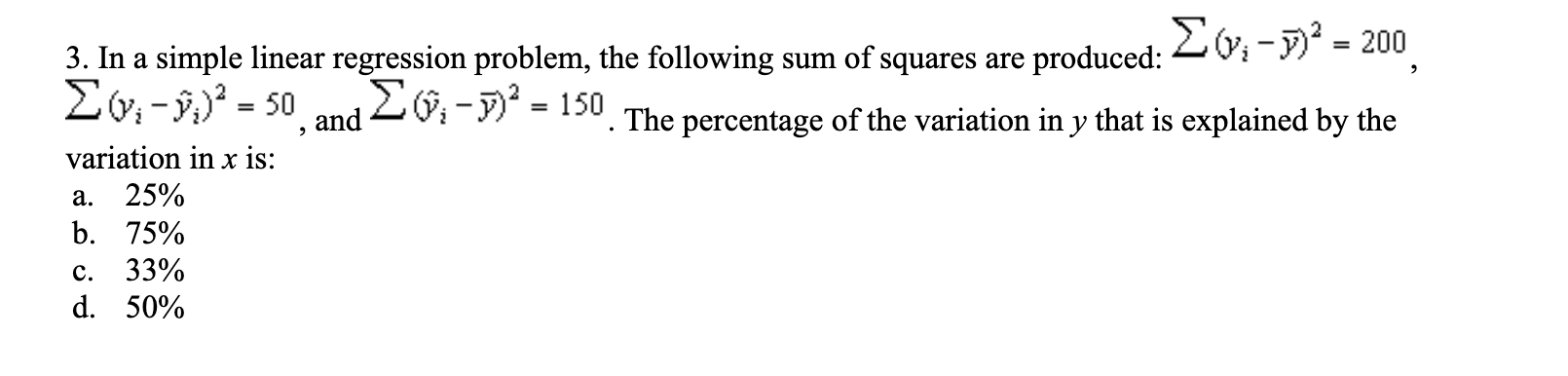 Simple Linear Regression Problem Solved In a simple linear regression problem, the following | Chegg.com