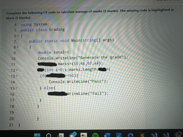 Solved Complete the following C# code to calculate average | Chegg.com