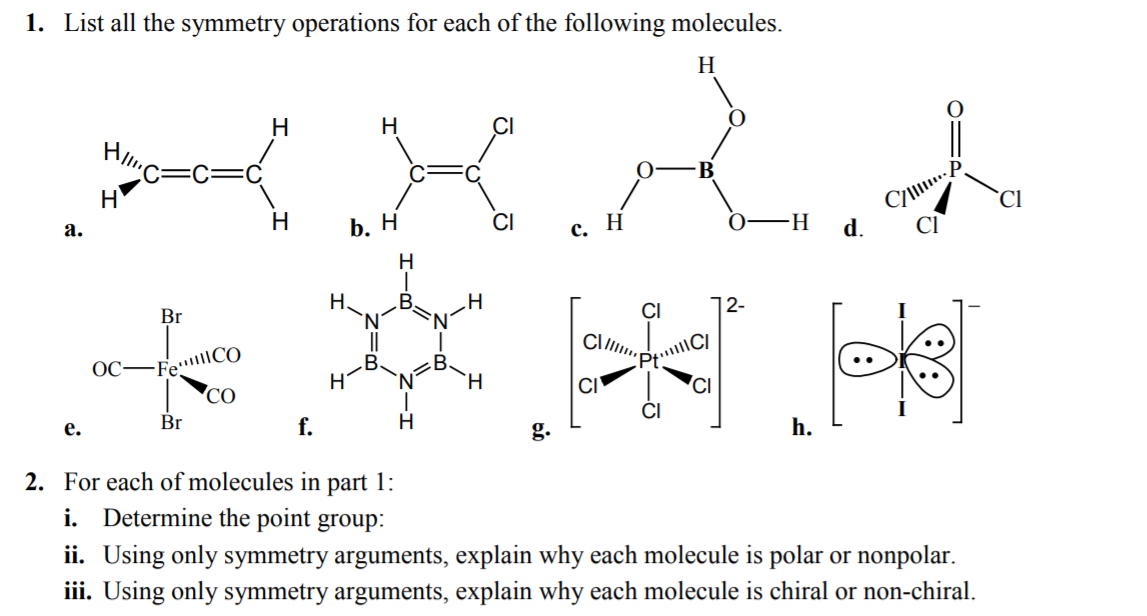 1. List all the symmetry operations for each of the | Chegg.com