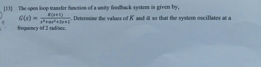 Solved [13] The open loop transfer function of a unity | Chegg.com