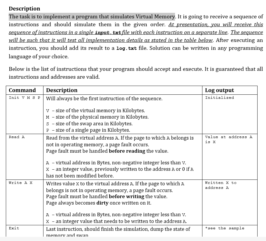 Solved The task is to implement a program that simulates | Chegg.com