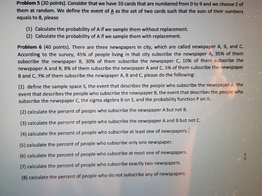 Solved Problem 5 (20 points). Consider that we have 10 cards | Chegg.com