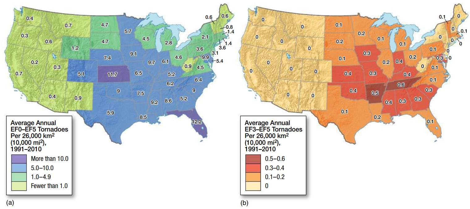 Solved Map (a) shows the concentration of all tornadoes over | Chegg.com