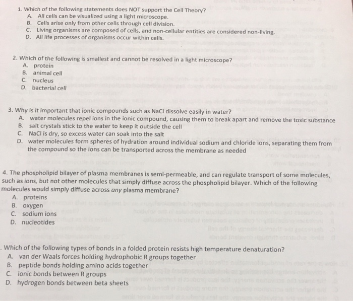 Solved 1. Which of the following statements does NOT support