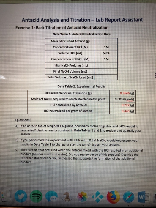 Solved Antacid Analysis And Titration-Lab Report Assistant | Chegg.com