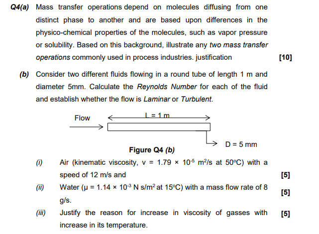 Solved Q4(a) Mass transfer operations depend on molecules | Chegg.com