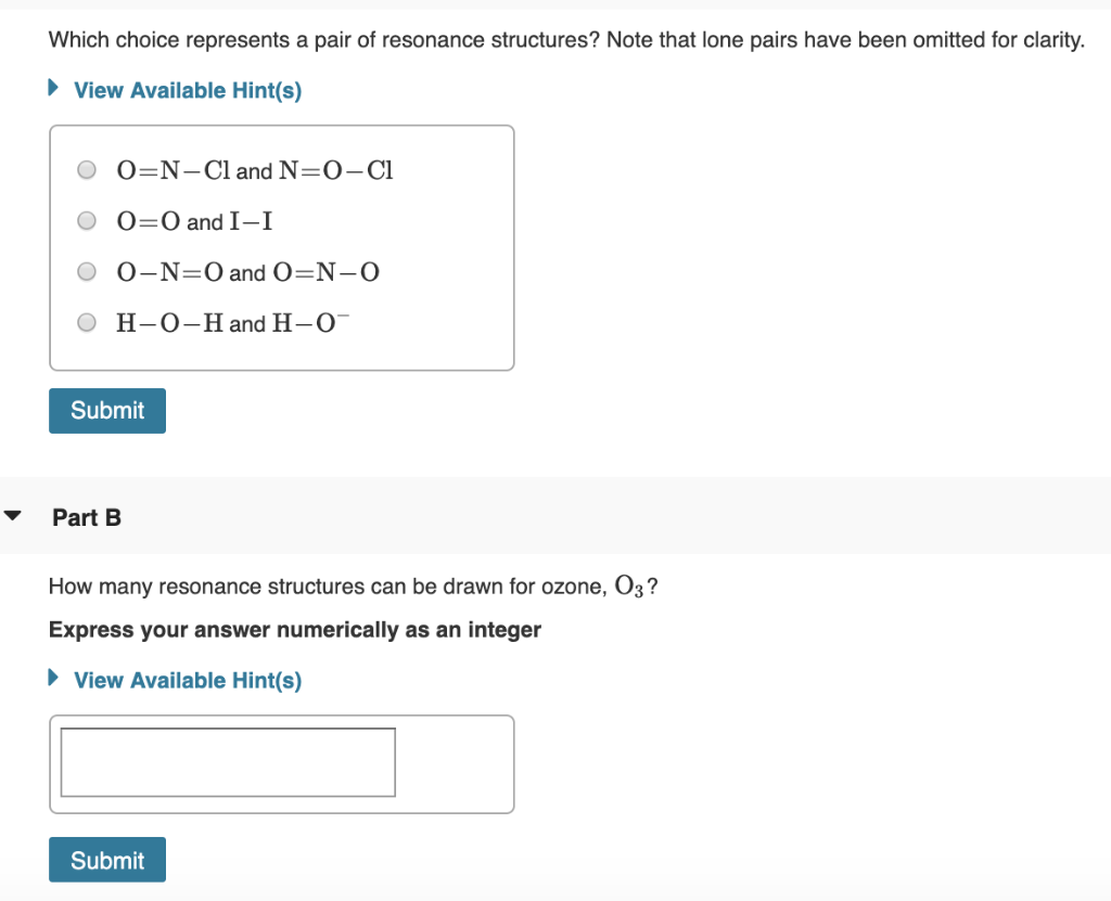 Solved Which choice represents a pair of resonance | Chegg.com