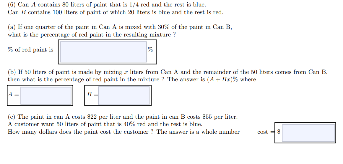 Solved 6 Can A Contains 80 Liters Of Paint That Is 1 4 Red Chegg Com   PhpgLBEjX