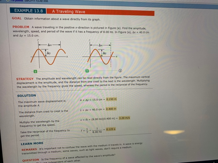Solved EXAMPLE 13.8 A Traveling wave GOAL Obtain information | Chegg.com