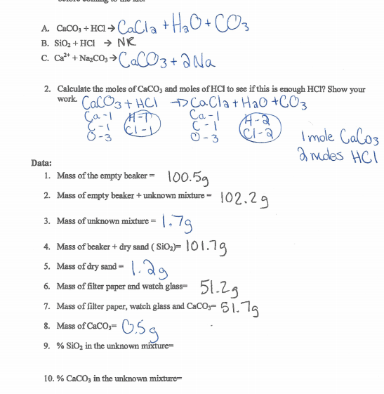 Solved %sico3 In The Unknown Mixture? %caco3 In The Unknown 