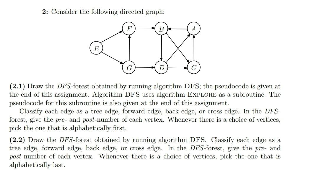 2: Consider The Following Directed Graph: B E G D C | Chegg.com