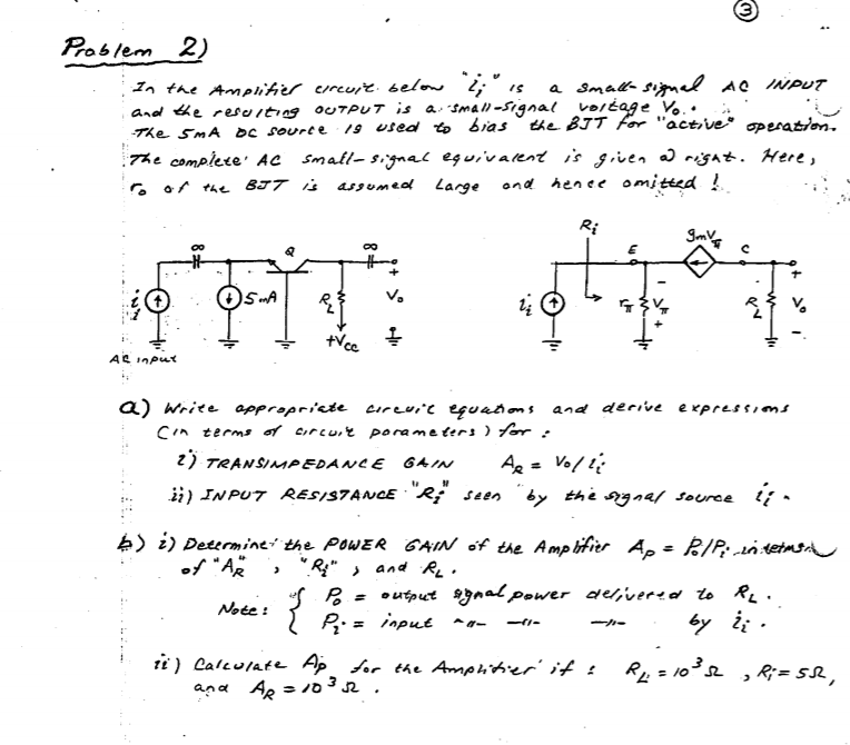 Solved Problem 2) In the Amplifier circuit below &° is a | Chegg.com