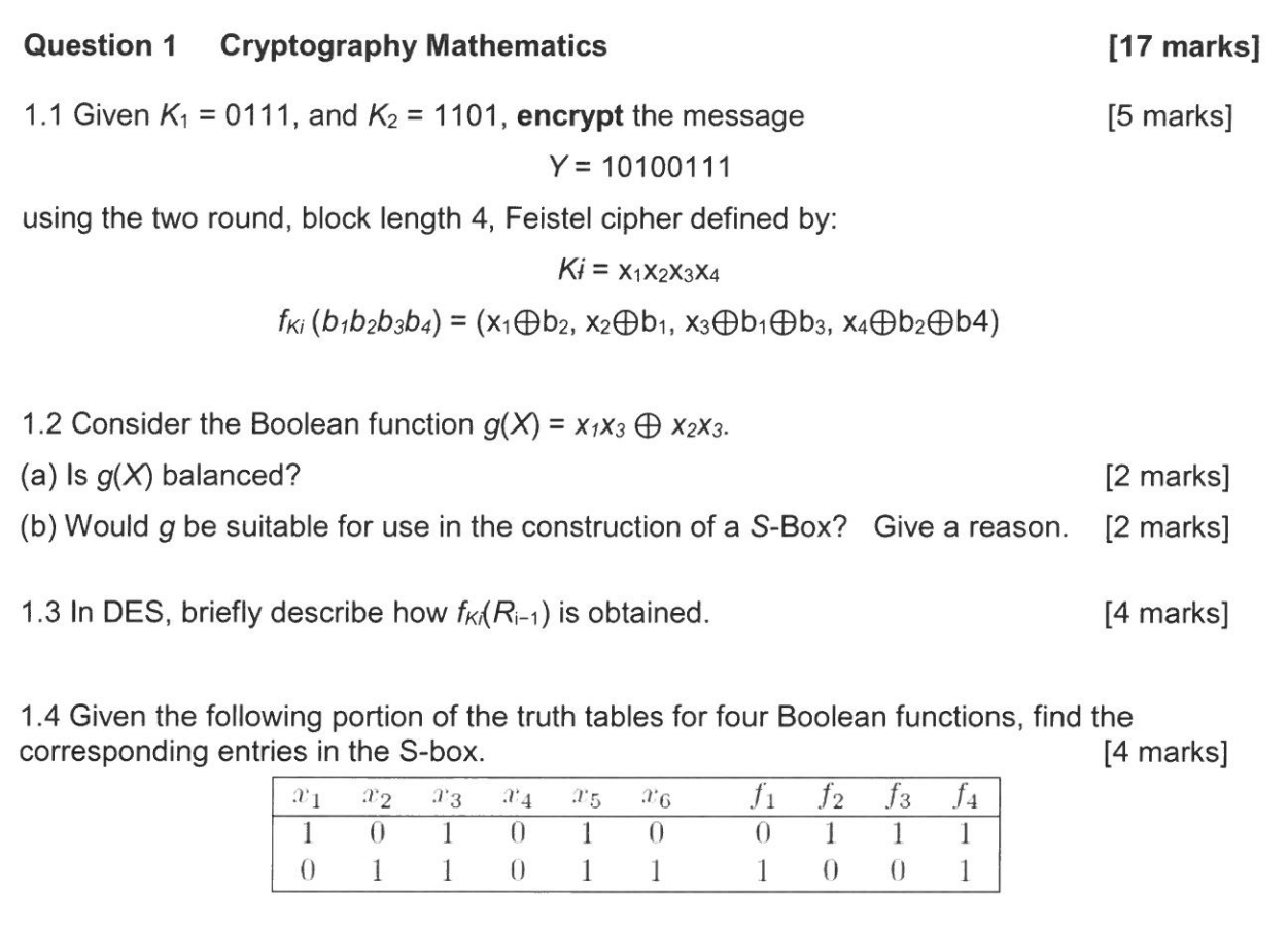 Question 1 Cryptography Mathematics [17 marks] = [5 | Chegg.com