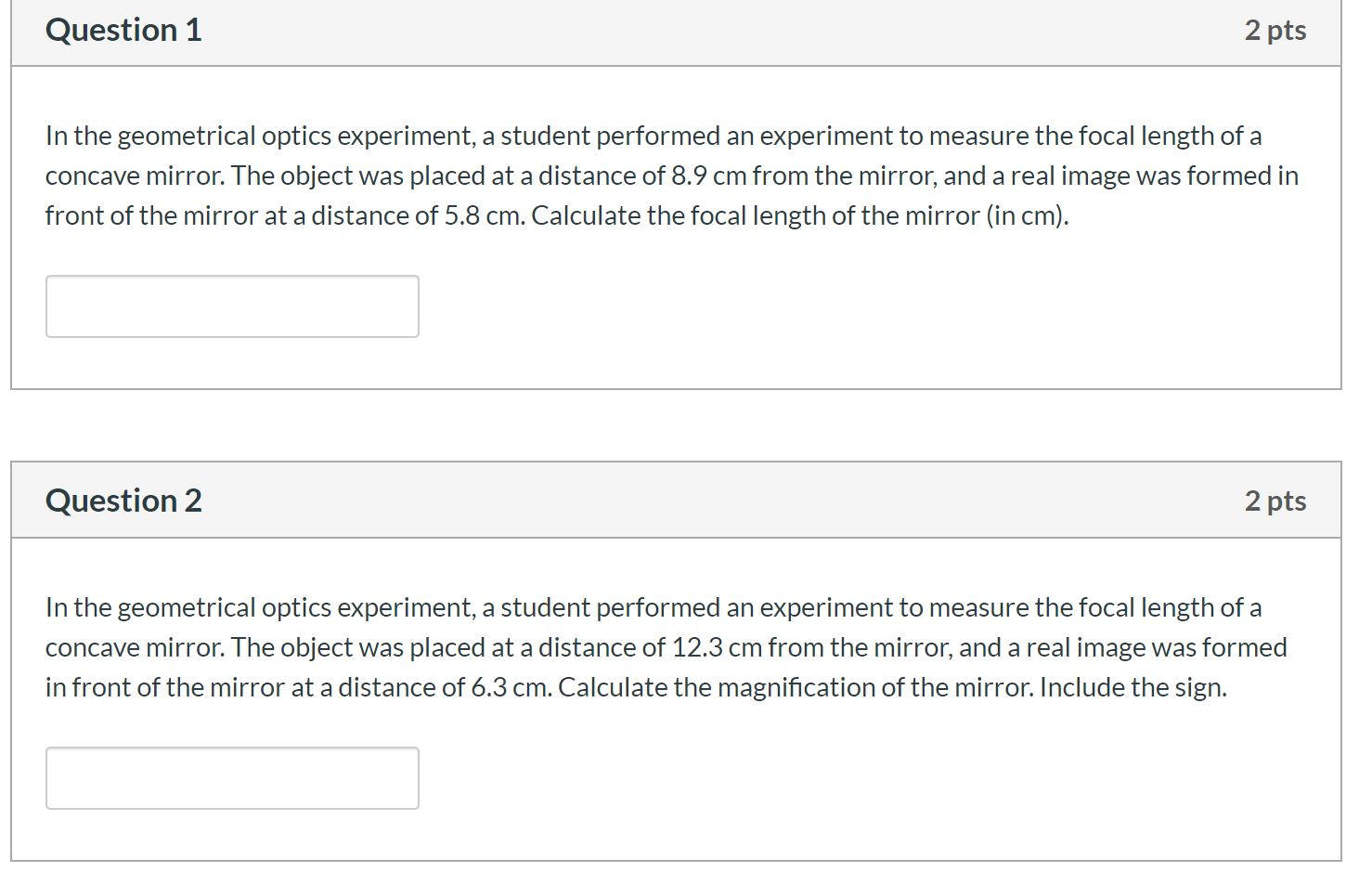 Solved Question 1 2 pts In the geometrical optics | Chegg.com