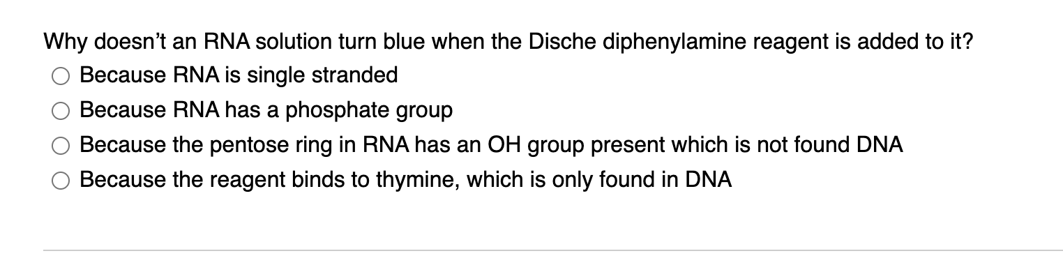 Solved Why doesn't an RNA solution turn blue when the Dische | Chegg.com