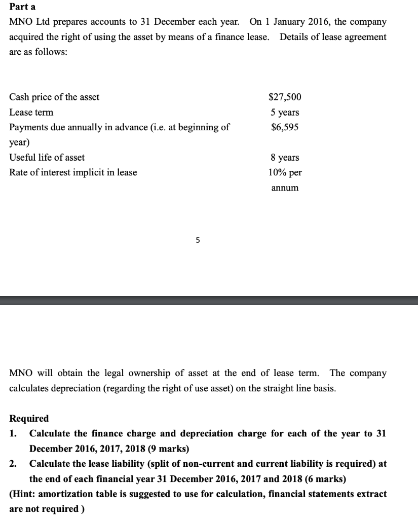 Solved Part a MNO Ltd prepares accounts to 31 December each | Chegg.com