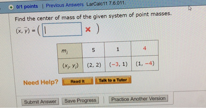 Solved Find the center of mass of the given system of point | Chegg.com