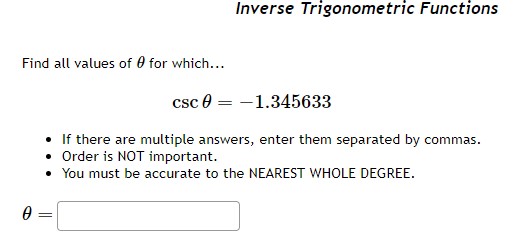 inverse trigonometric values