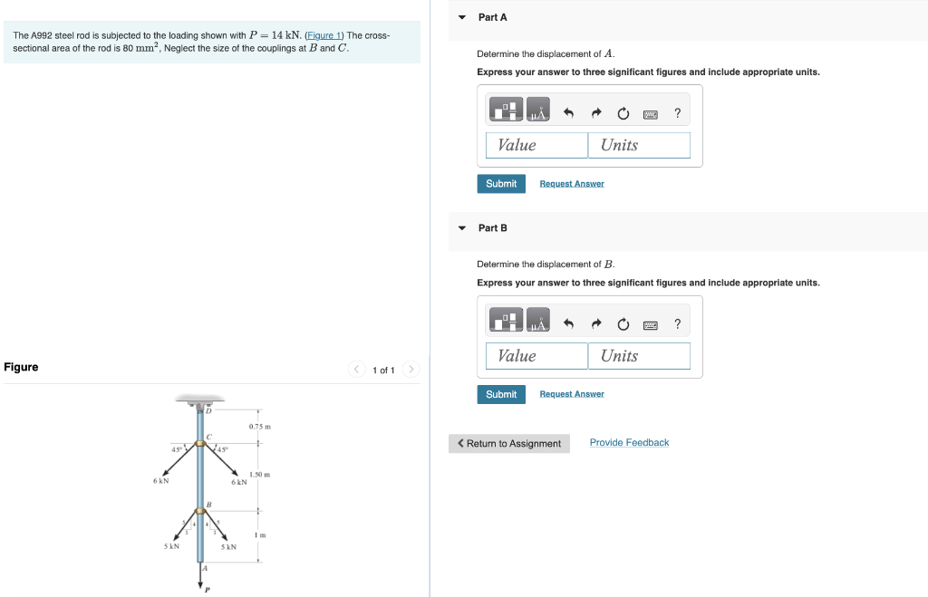 Solved The A992 steel rod is subjected to the loading shown