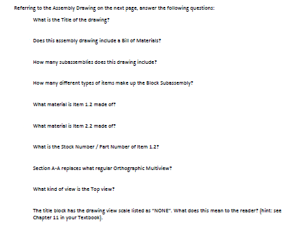 Solved Referring To The Assembly Drawing On The Next Page, | Chegg.com