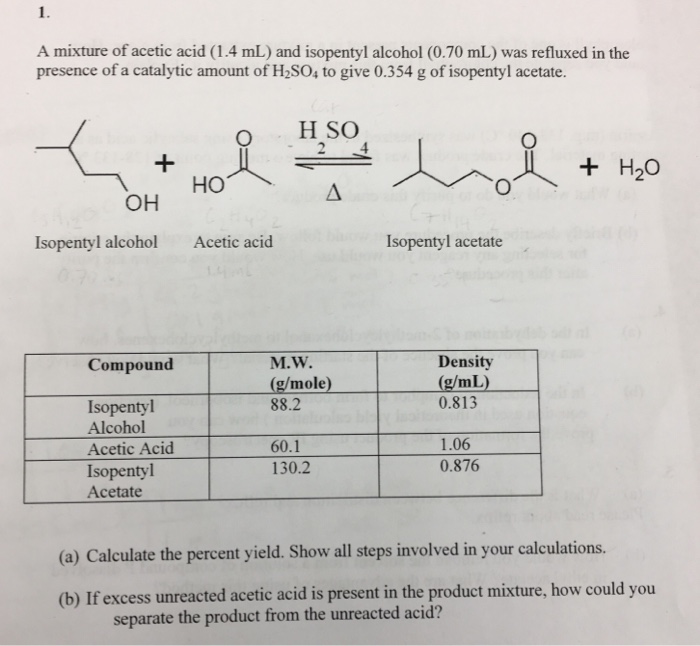 Solved A mixture of acetic acid (1.4 mL) and isopentyl | Chegg.com