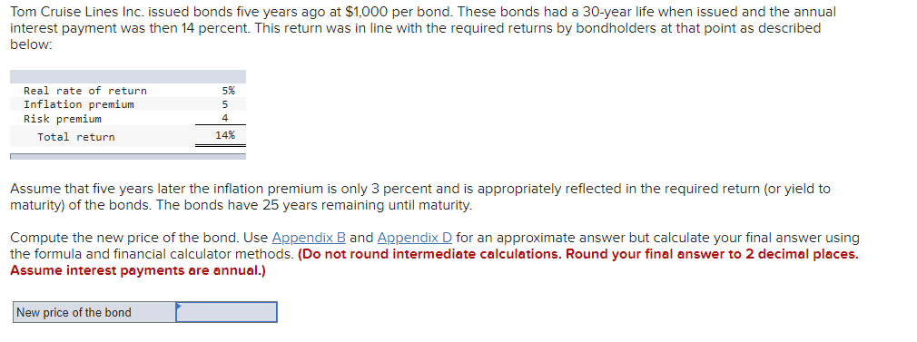 Solved Tom Cruise Lines Inc. issued bonds five years ago at | Chegg.com