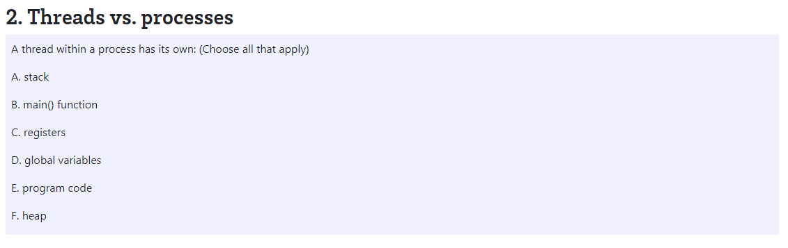 Solved 2. Threads vs. processes A thread within a process | Chegg.com
