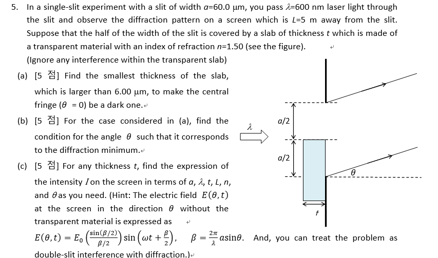 Solved 5. In a single-slit experiment with a slit of width | Chegg.com