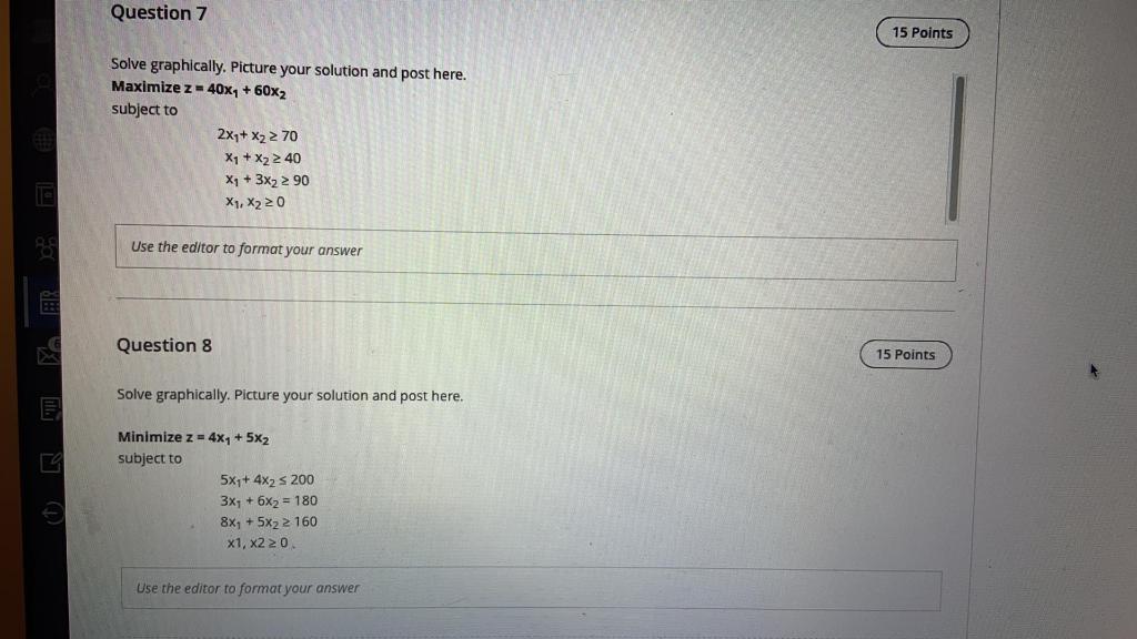 Solved Question 7 15 Points Solve graphically. Picture your | Chegg.com
