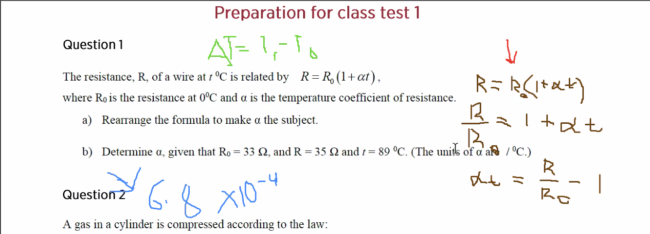 Solved Preparation for class test 1 Question 1 ΔTˉ=Ti−T0 The | Chegg.com