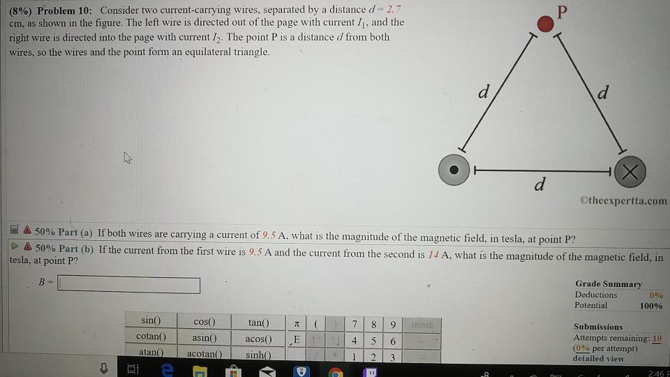 Solved (8%) Problem 10: Consider Two Current-carrying Wires, | Chegg.com