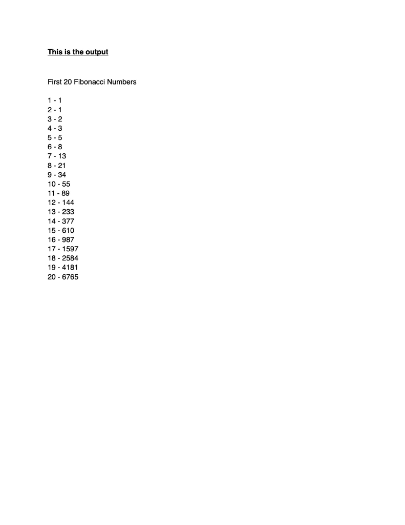 First 20 Fibonacci Numbers