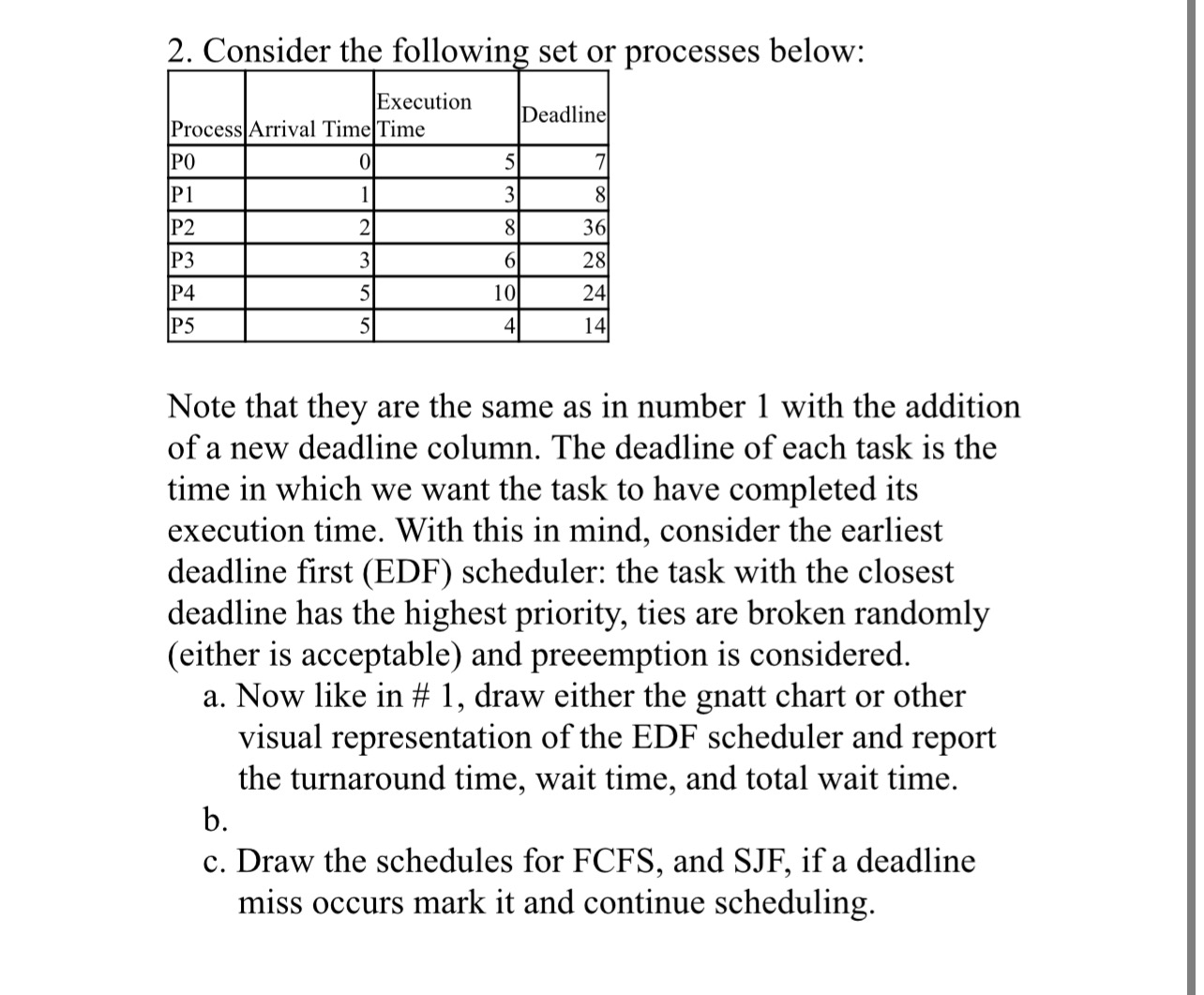 Solved 2. Consider the following set or processes below: | Chegg.com