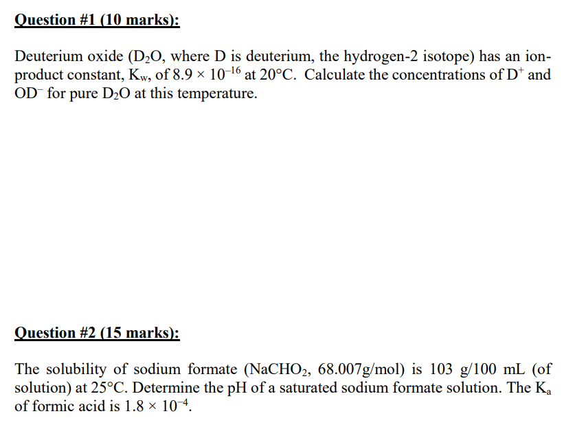Solved Deuterium oxide (D2O, where D is deuterium, the | Chegg.com