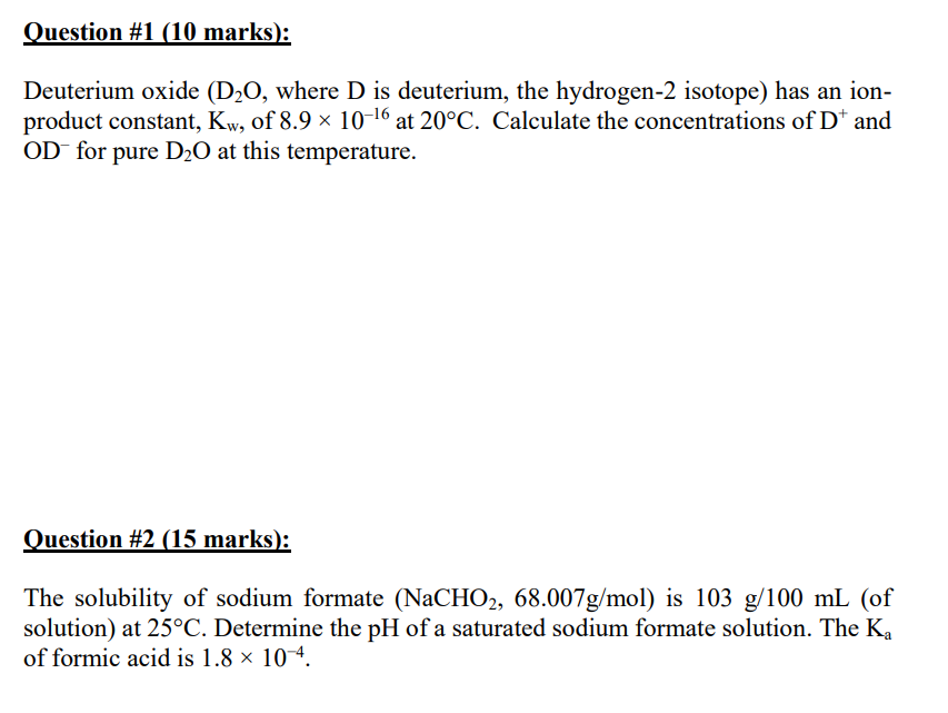 Solved Deuterium Oxide (D2O, Where D Is Deuterium, The | Chegg.com