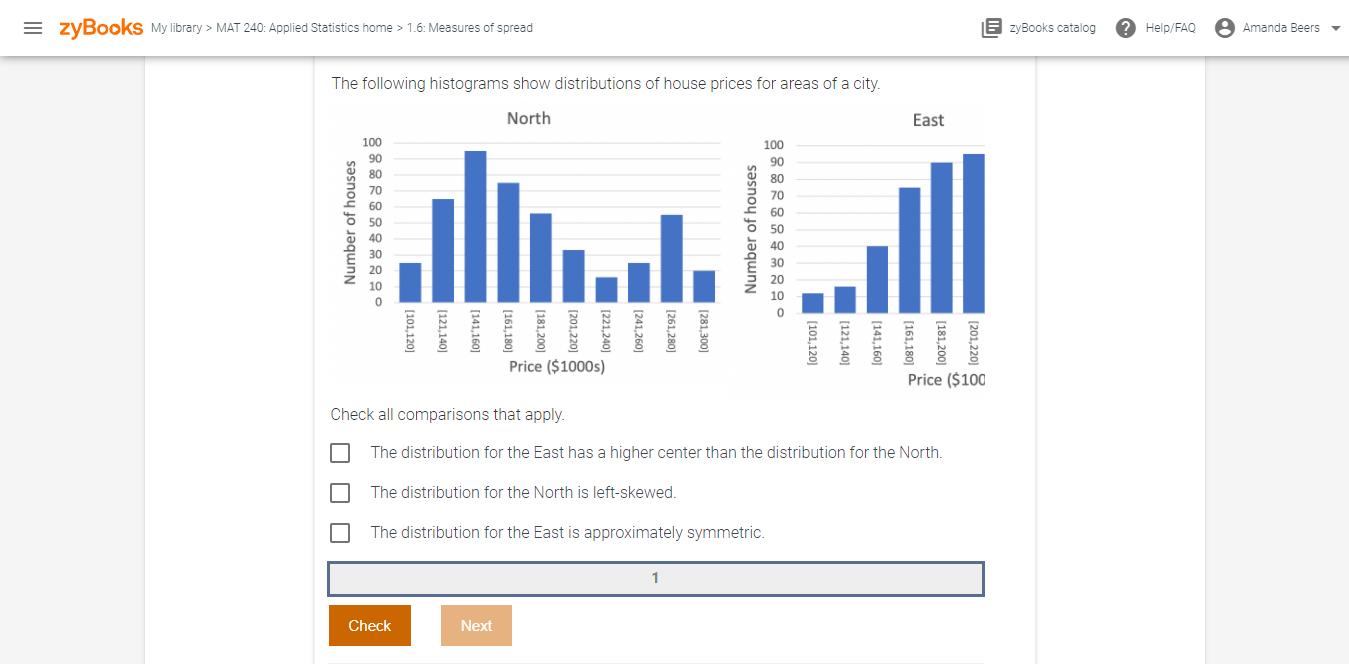 Solved = zyBooks My library > MAT 240 Applied Statistics