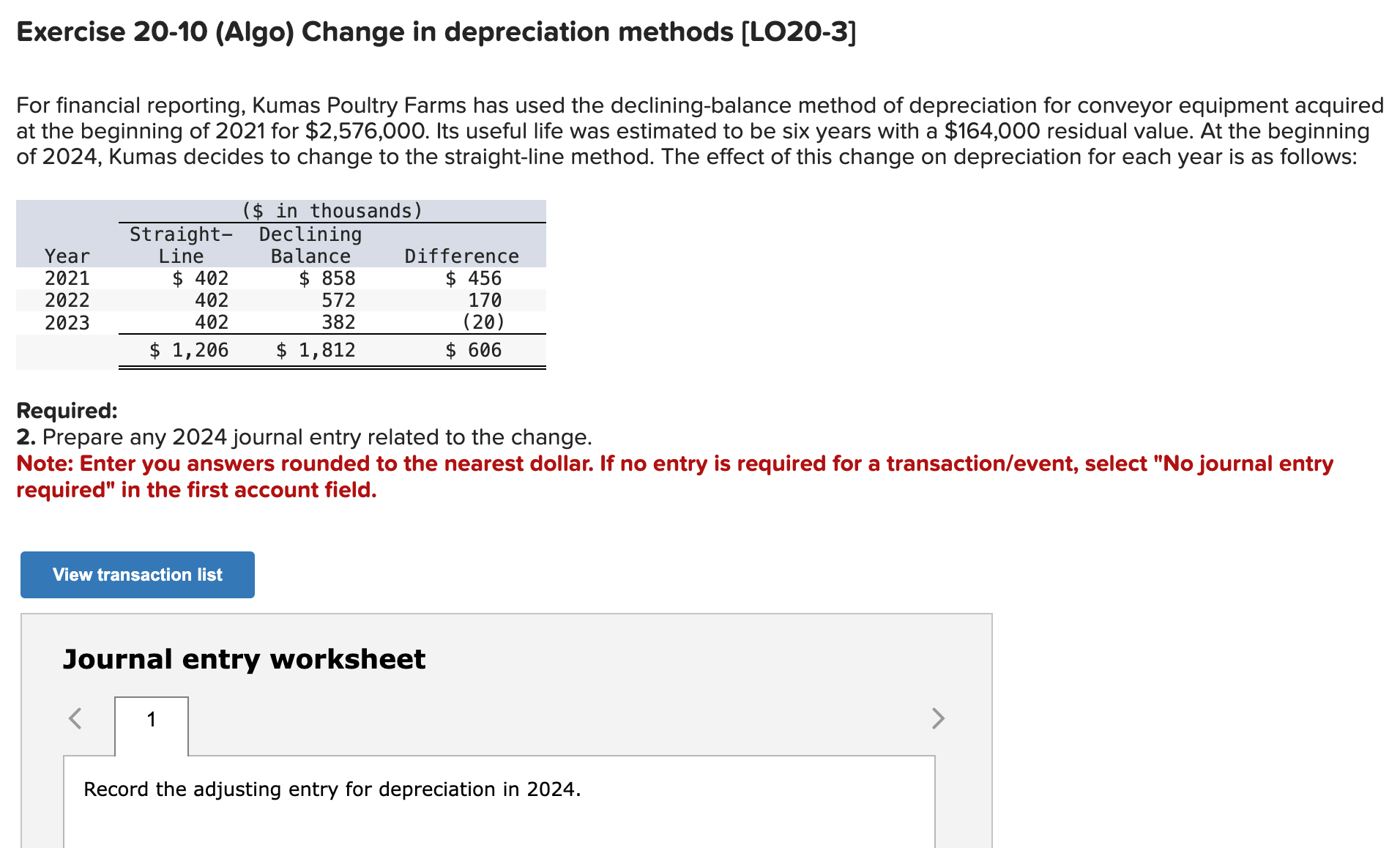 Solved Exercise 20-10 (Algo) ﻿Change In Depreciation Methods | Chegg.com