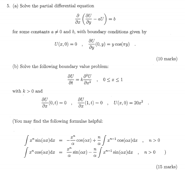 Solved 5. (a) Solve the partial differential equation a au | Chegg.com