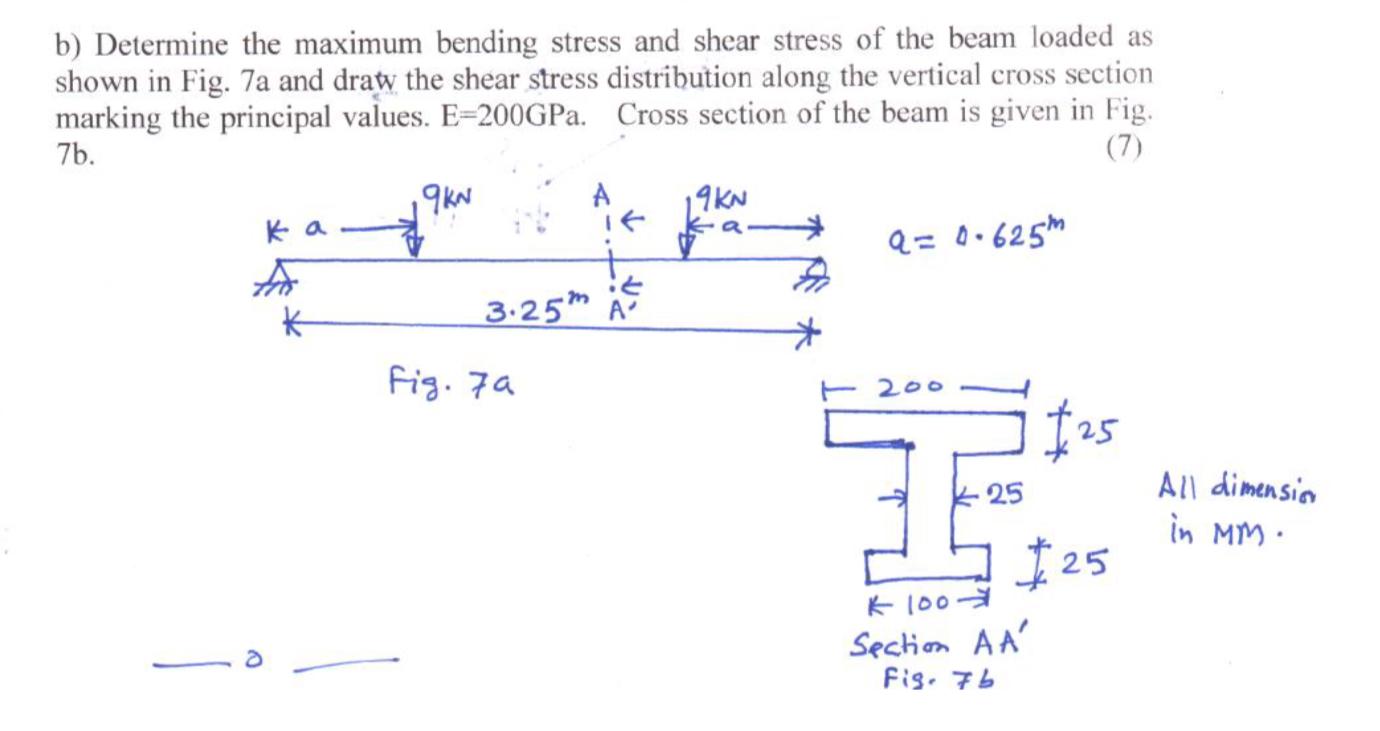 Solved b) Determine the maximum bending stress and shear | Chegg.com