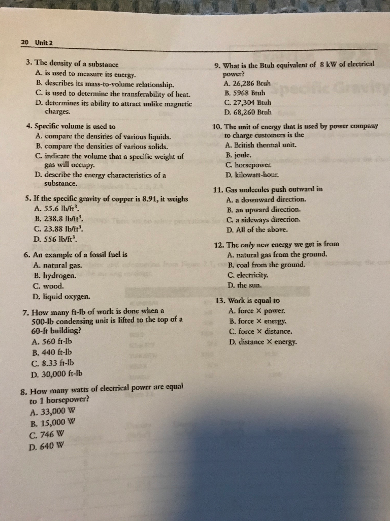 Solved 20 Unit 2 3. The density of a substance A. is used to | Chegg.com