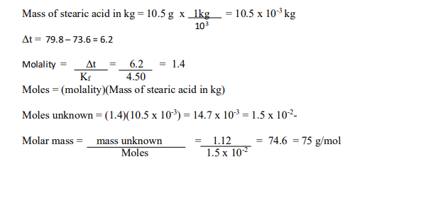 Mass Of Stearic Acid In Kg 10 5g X 1kg 10 5 X Chegg Com