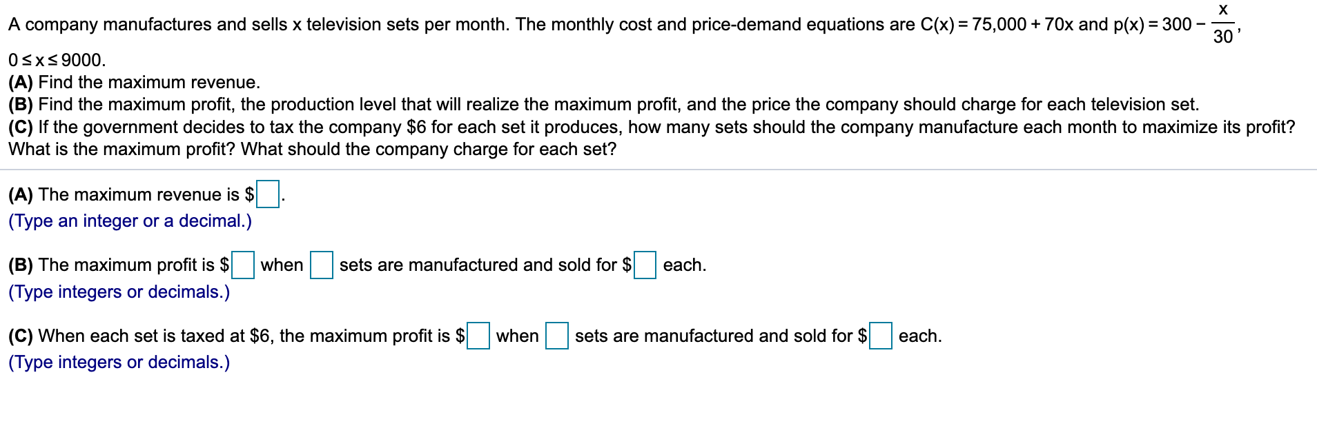 Solved A company manufactures and sells x television sets | Chegg.com