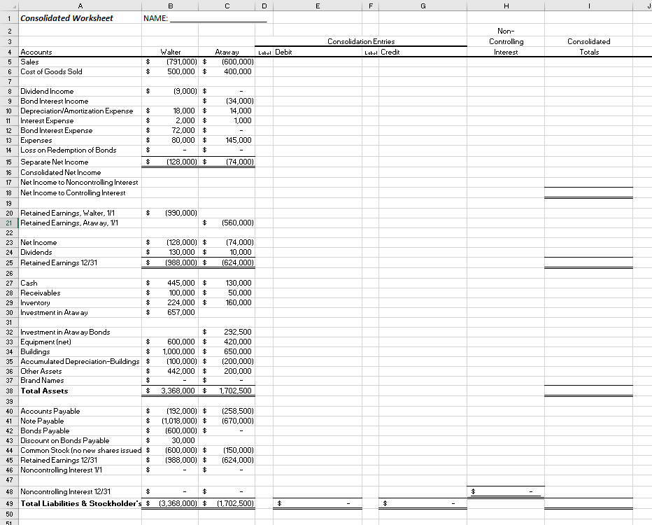 Complete the Consolidated Worksheet using Excel | Chegg.com