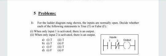 Solved 5 Problems: 1. For The Ladder Diagram Rung Shown, The | Chegg.com