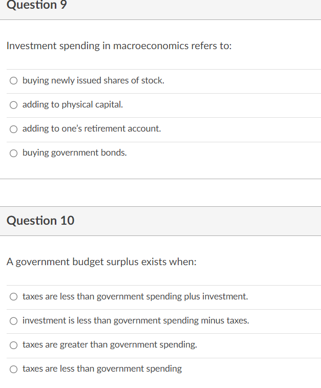 Solved Investment spending in macroeconomics refers to