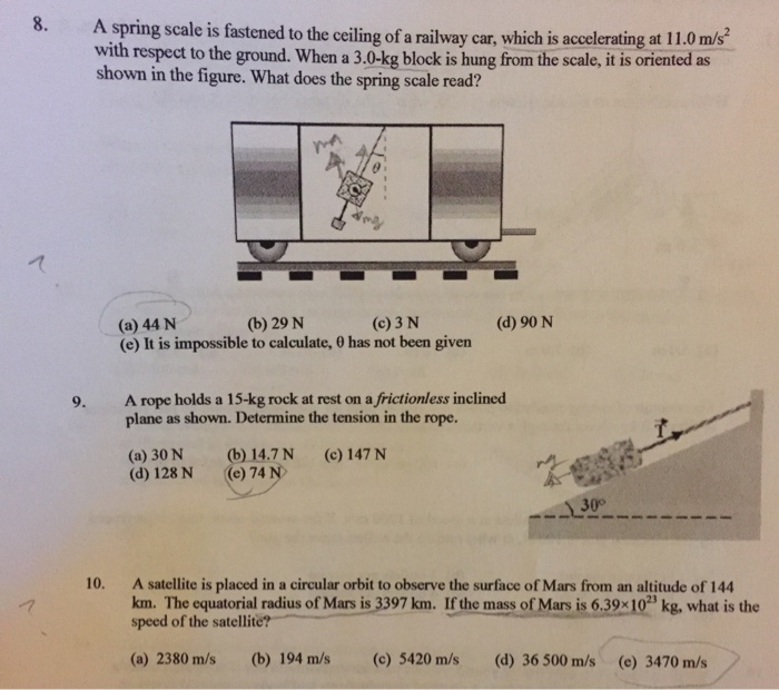 Solved A spring scale is fastened to the ceiling of a rail