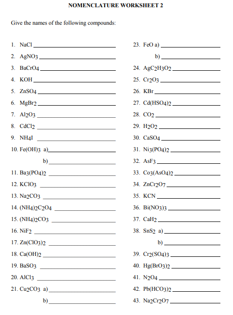 Solved Give the names of the following compounds: 1. NaCl 2. | Chegg.com